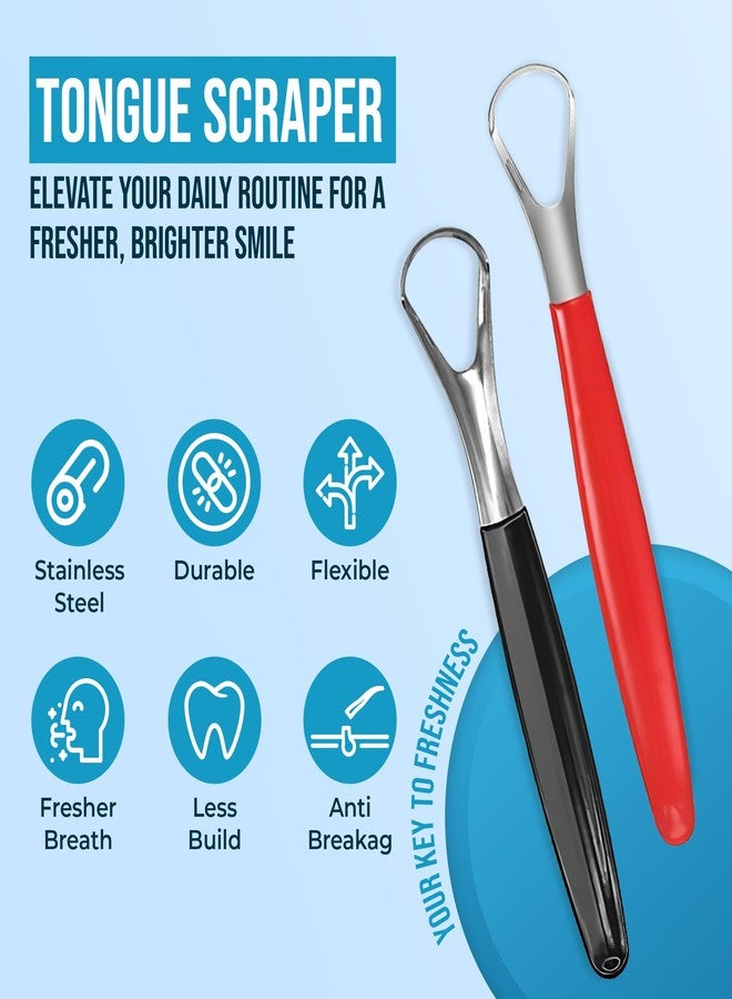 AARAM Stainless Steel Tongue Cleaner for Men, Women and Kids | Tongue Scraper for Fresh Breath, Improved Taste Sense & Oral Hygiene | Prevent Bad Breath, Medical Grade (Pack of 2 - Black and Red) - Image 2